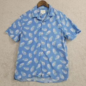 Lucky Brand Mens Saturday Stretch Pineapple Print Shirt Blue Short Sleeve M  5PT